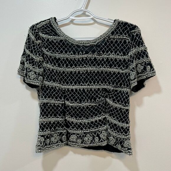 Stenay Womens Beaded Top Small Silk Black Sequin Flapper Party‎ New Years - Picture 2 of 11